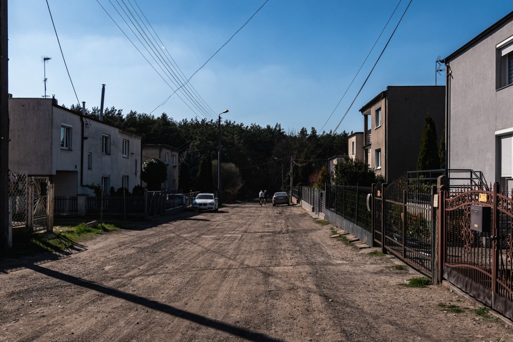 Zabudowania osiedla, a za nimi Las Miedzyński