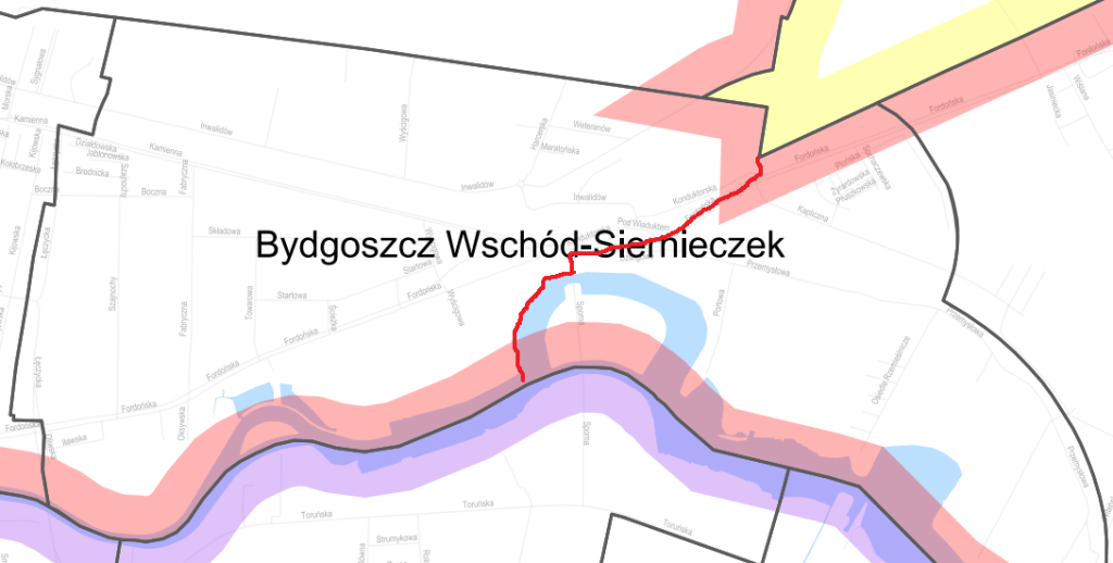 Przebieg granicy między Bydgoszczą Wschód i Siernieczkiem (propozycja własna)
